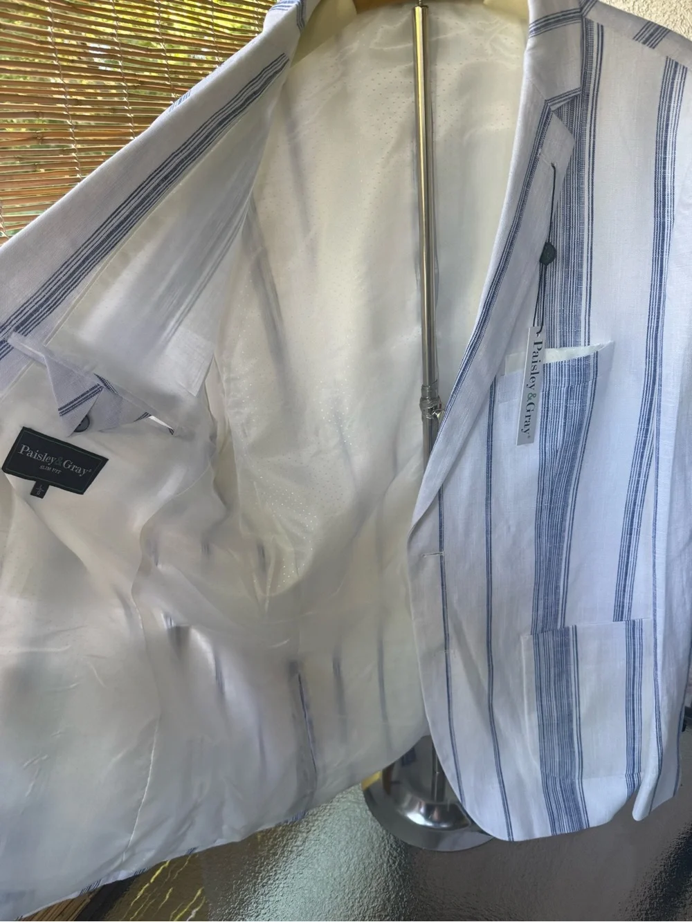 Paisley & Gray linen blend White Blazer with Blue Pinstripes - Picture 7 of 14